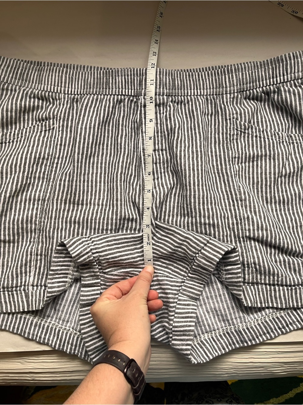 Old Navy Women's Linen Blend High Waist Striped Shorts - White & Gray XL - Picture 9 of 10